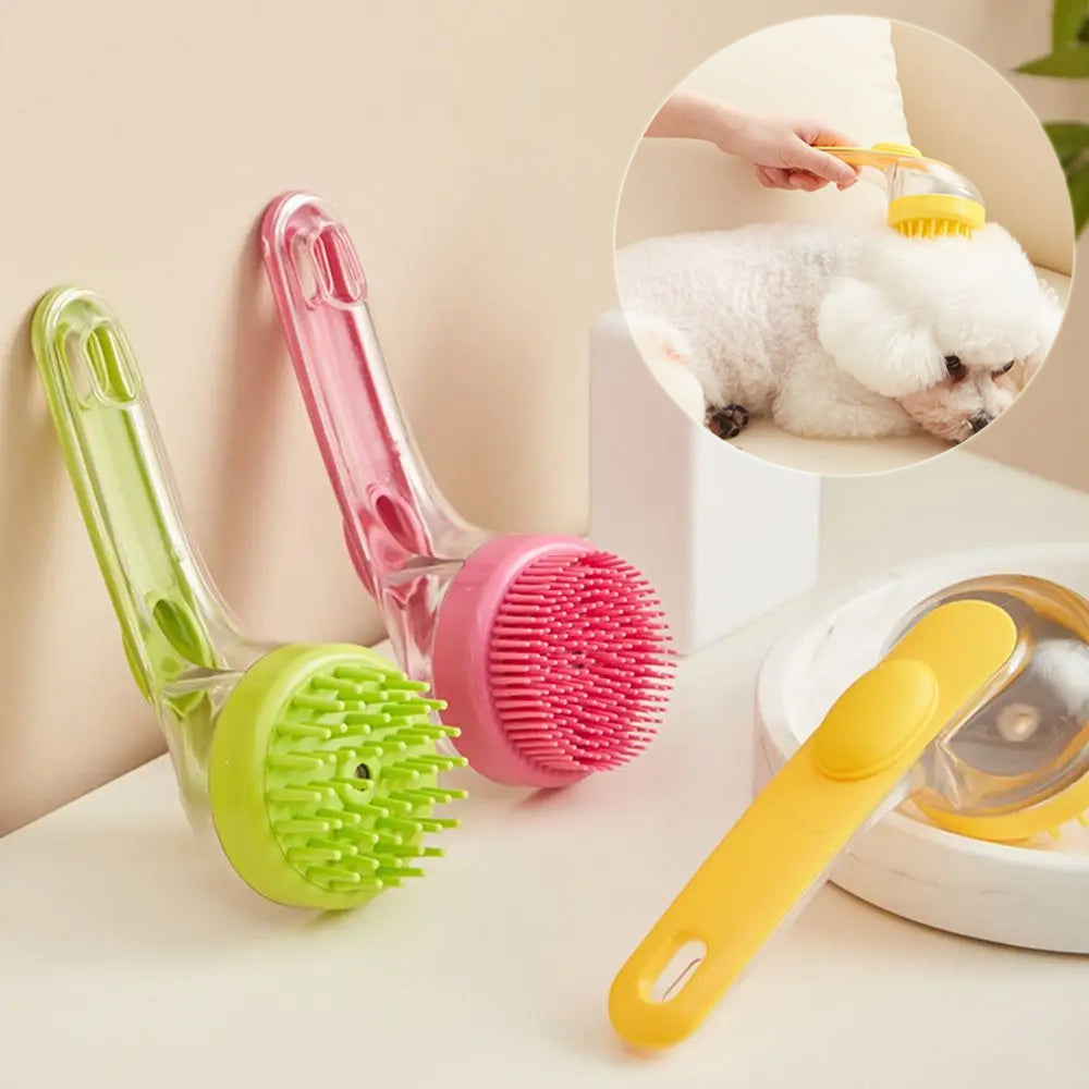 Long Handle Pet Bath Brush - Dog & Cat Shower Grooming Comb